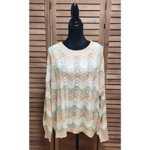 ENTRO Anthropologie Womens Crochet Pink Pullover Oversized Sweater Size Large L